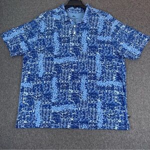 Tommy Bahama Island Zone Blue Floral Polo Shirt Mens 1XB Pima Cotton Blend